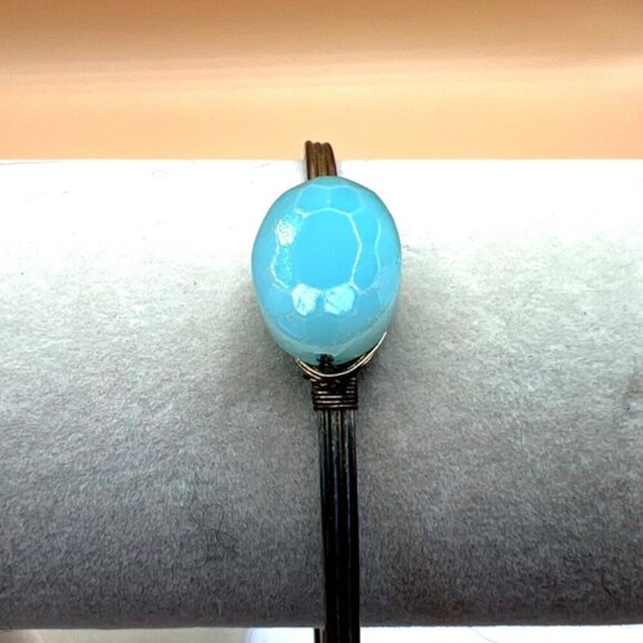 Handcrafted Larimar Gemstone Copper Wire Bangle Bracelet.  A95 - Picture 3 of 9